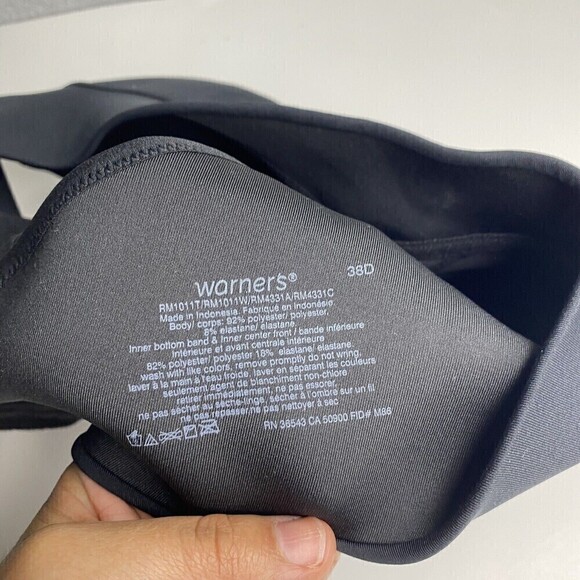 NWOT WARNERS  BLACK BRA SZ 38D ADJUSTABLE STRAPS WIRELESS - Picture 3 of 5